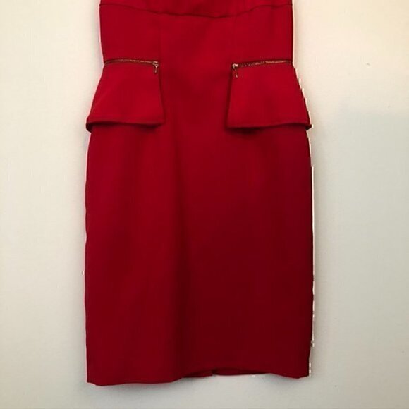 SIGNATURE LONDON STYLE Solid Bright Red Square Neck Knee Length Sheath Dress 4 - Picture 4 of 12